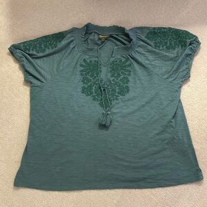 Style & Co. Embroidery Vacay Top in Teal (Size XL)